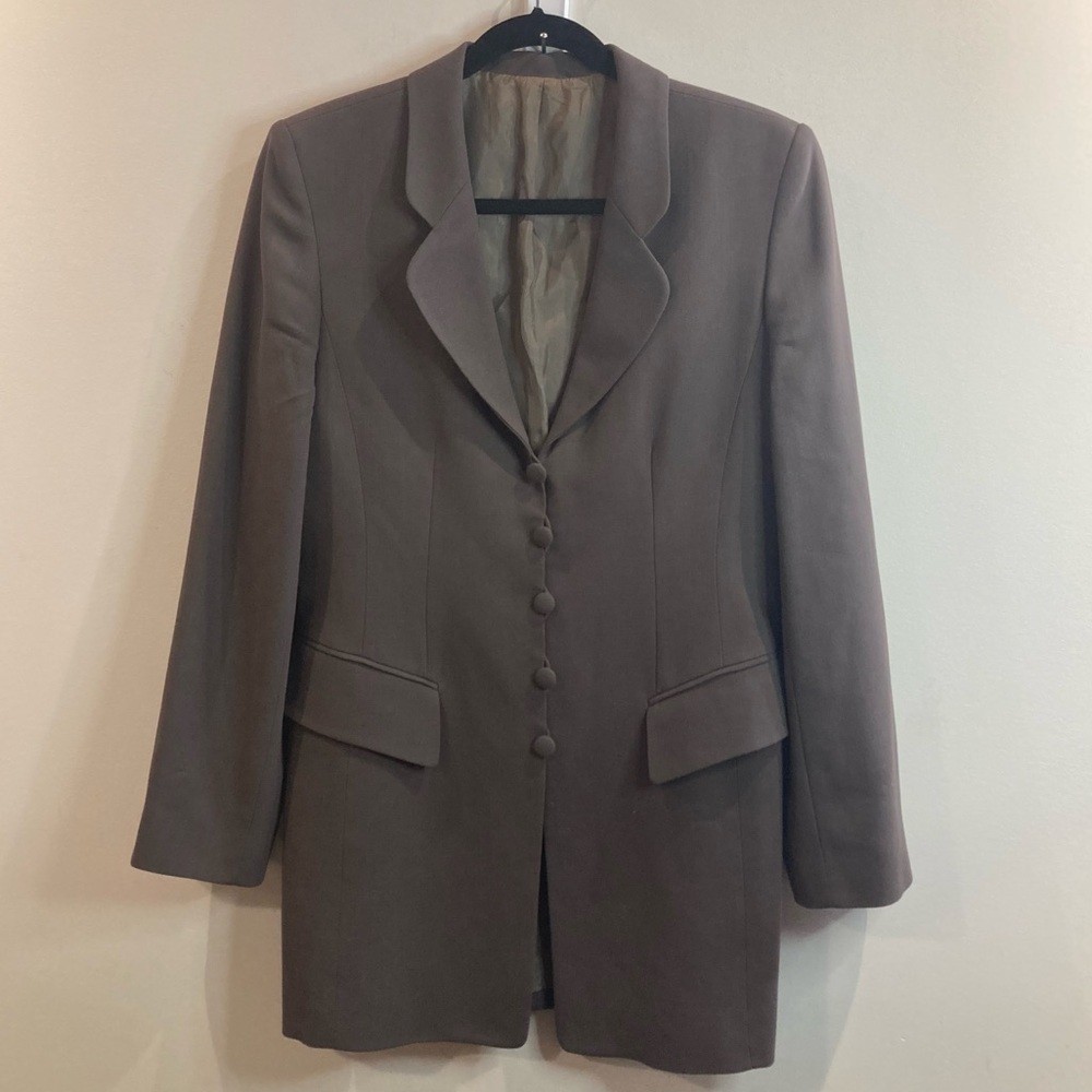 HOBBS Sz 12 100% Wool Covered Buttons Long Line Lined Pockets Fitted Blazer